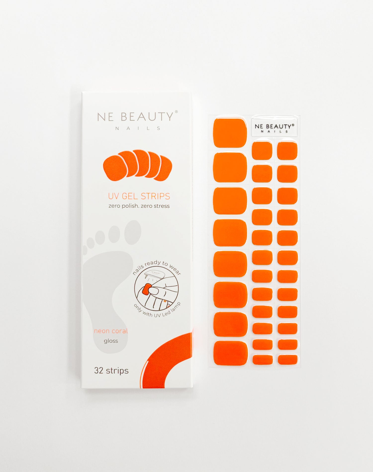 Neon Coral Pedicure UV Gel Strips